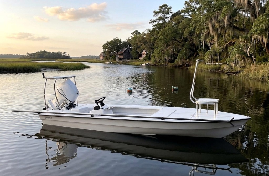 Skiff on clear shallow flats
