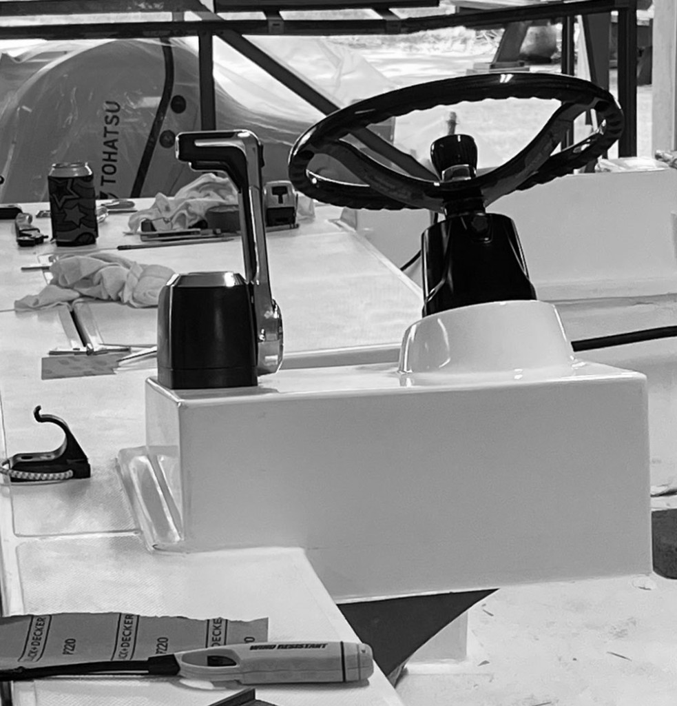 Helm console and Tohatsu outboard during build